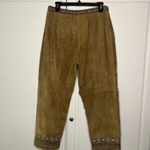 Vintage 1970s Suede Bagatelle Folk Cottage core Pants
